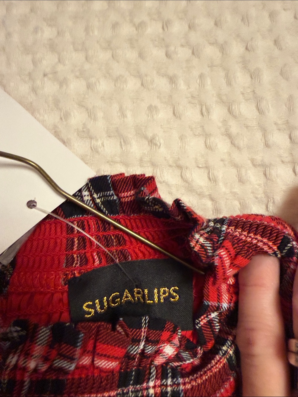 Sugarlips Red Plaid Smocked Yoke Flutter Dress - Picture 4 of 4